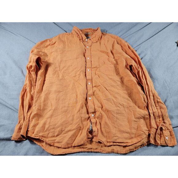 J Crew Men Slim Fit Irish Linen Button Up Shirt 2XL Orange Long Sleeve Collar‎ - Picture 1 of 7